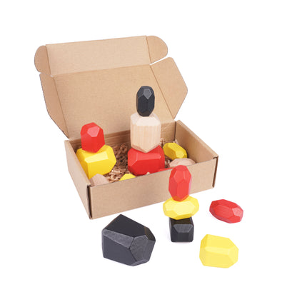 16-Piece Wooden Stacking Blocks (Aboriginal Flag Colours)